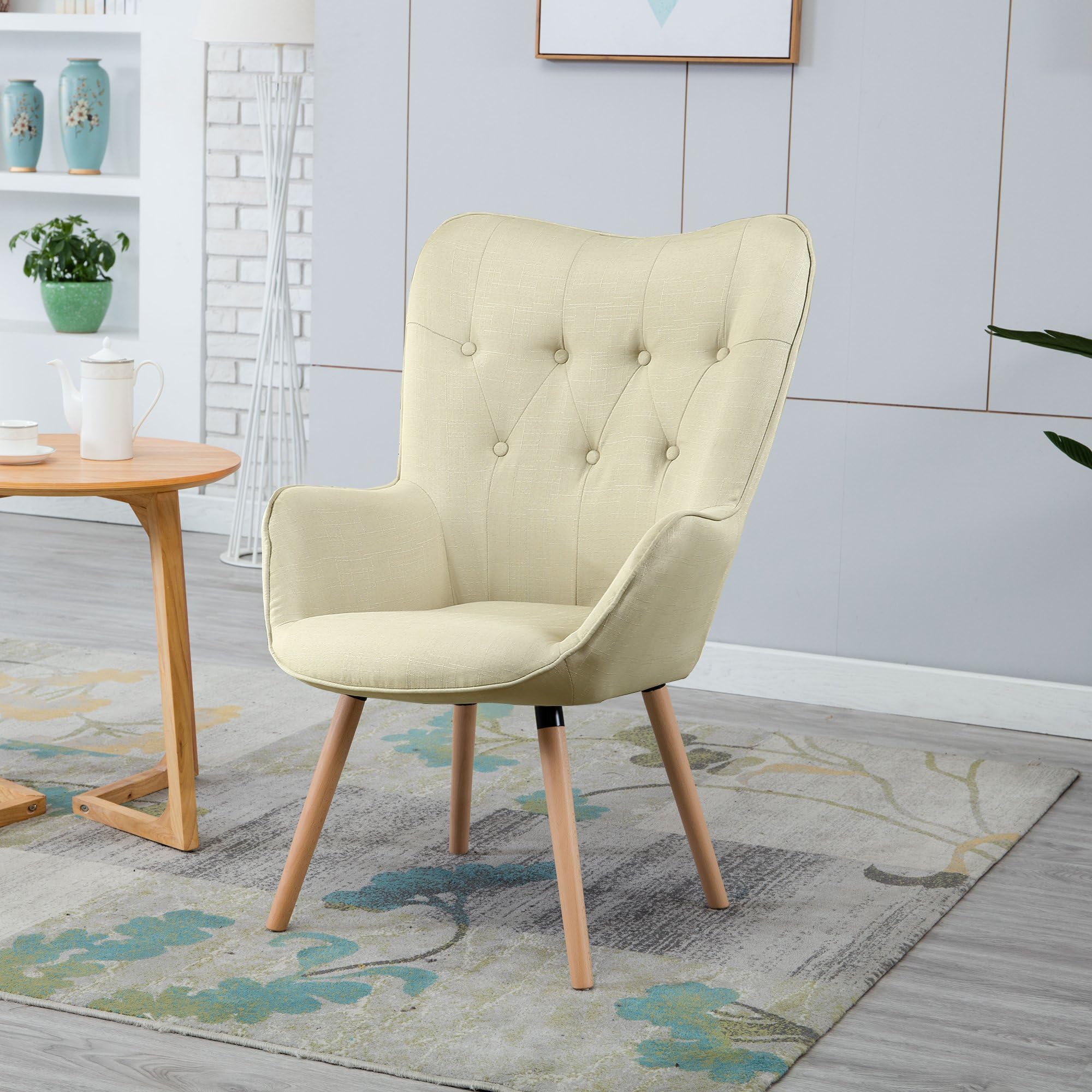 LSSBOUGHT Stylish Fabric Accent Chair Modern Muted Fabric Arm Chair,Tan