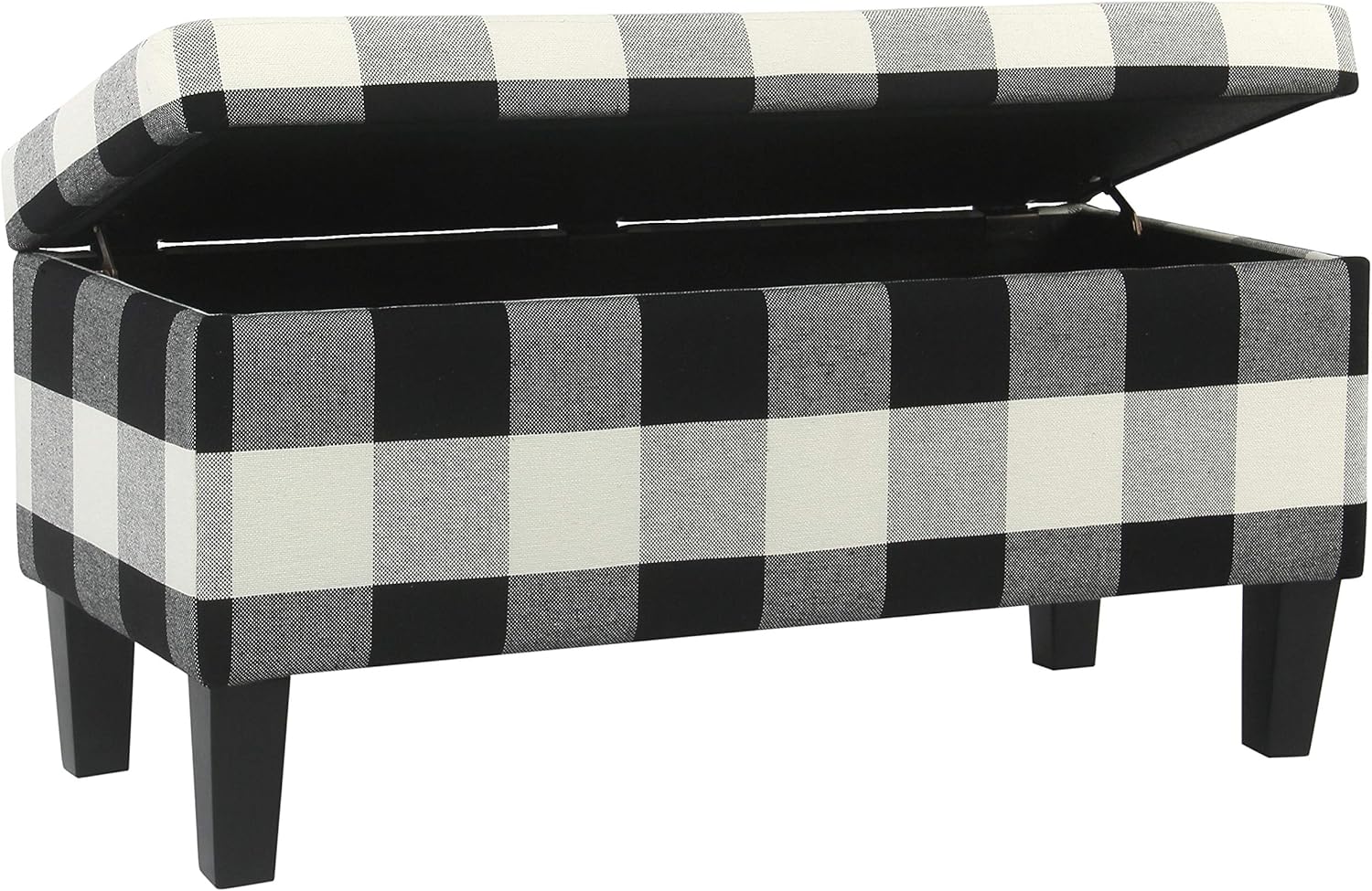 HomePop Large Upholstered Rectangular Storage Ottoman Bench with Hinged Lid, Black Buffalo Plaid: Kitchen & Dining