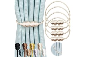 Hangtty Magnetic Curtain Tiebacks 4 Pack Rope Decorative Curtain Tie Backs Elegant Curtain Holders for Drapes Outdoor Window Treatment Holdbacks, Beige