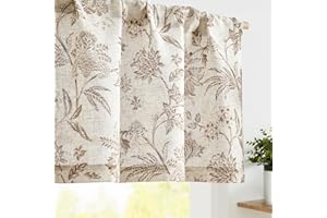 Vangao Christmas Linen Valance Curtain Farmhouse Cottage Floral Small Window Curtain Light Filtering for Kitchen Rustic Valance for Living Room Bedroom Rod Pocket 1 Panel Taupe on Beige