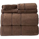 Lavish Home 6 Piece Bathroom Towels Set - 525GSM 100% Cotton Bathroom Essentials - 2 Bath Sheets, 2 Hand Towels, and 2 Wash Cloths for Bath, Shower, Gym, Spa, and Dorm Room (Chocolate)