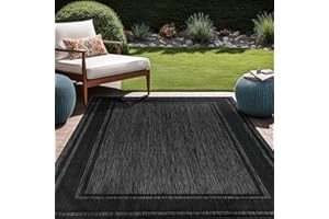 Beverly Rug Outdoor Rug 8x10 Modern Bordered Area Rugs for Indoor and Outdoor Patio Deck Porch Garden Waterproof Weather Sun Resistant Washable Outside Carpet (8 x 10 Black)