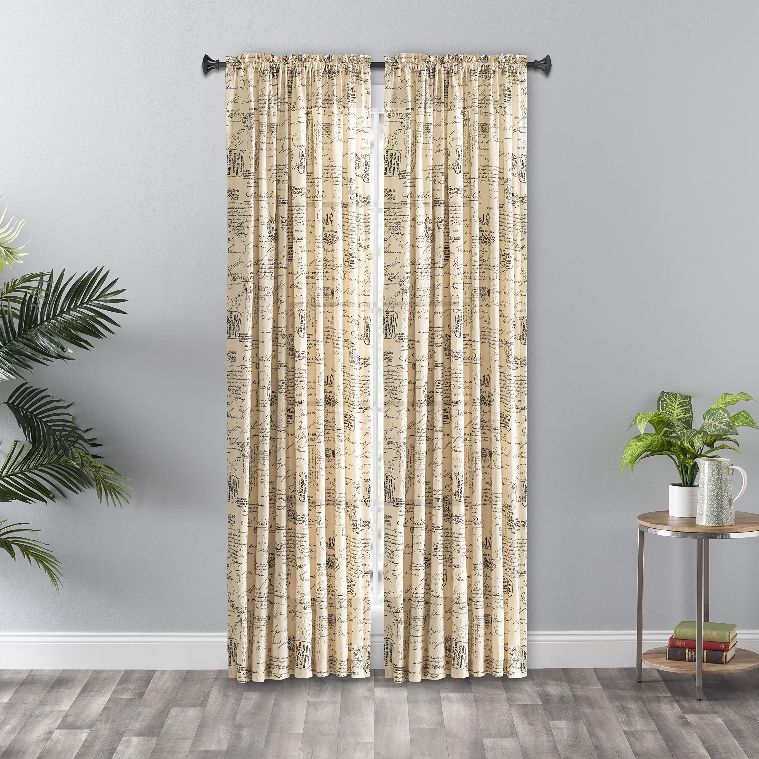 Ellis Curtain Script Crushed Taffeta Tailored Panel, Black, 48" x 84"