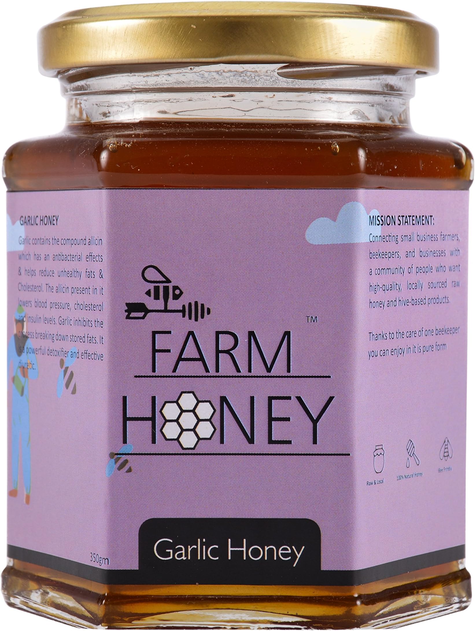 Farm Honey Garlic Honey| 100% Natural|no preservatives| No Artificial Color|no Added Sugar|250 Gm