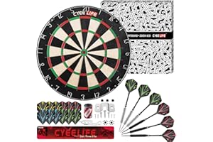 CyeeLife Wire Sisal Bristle Dartboard,Professional Steel Tip Dartboard Set with 6pcs Metal Tip Darts and Accessories