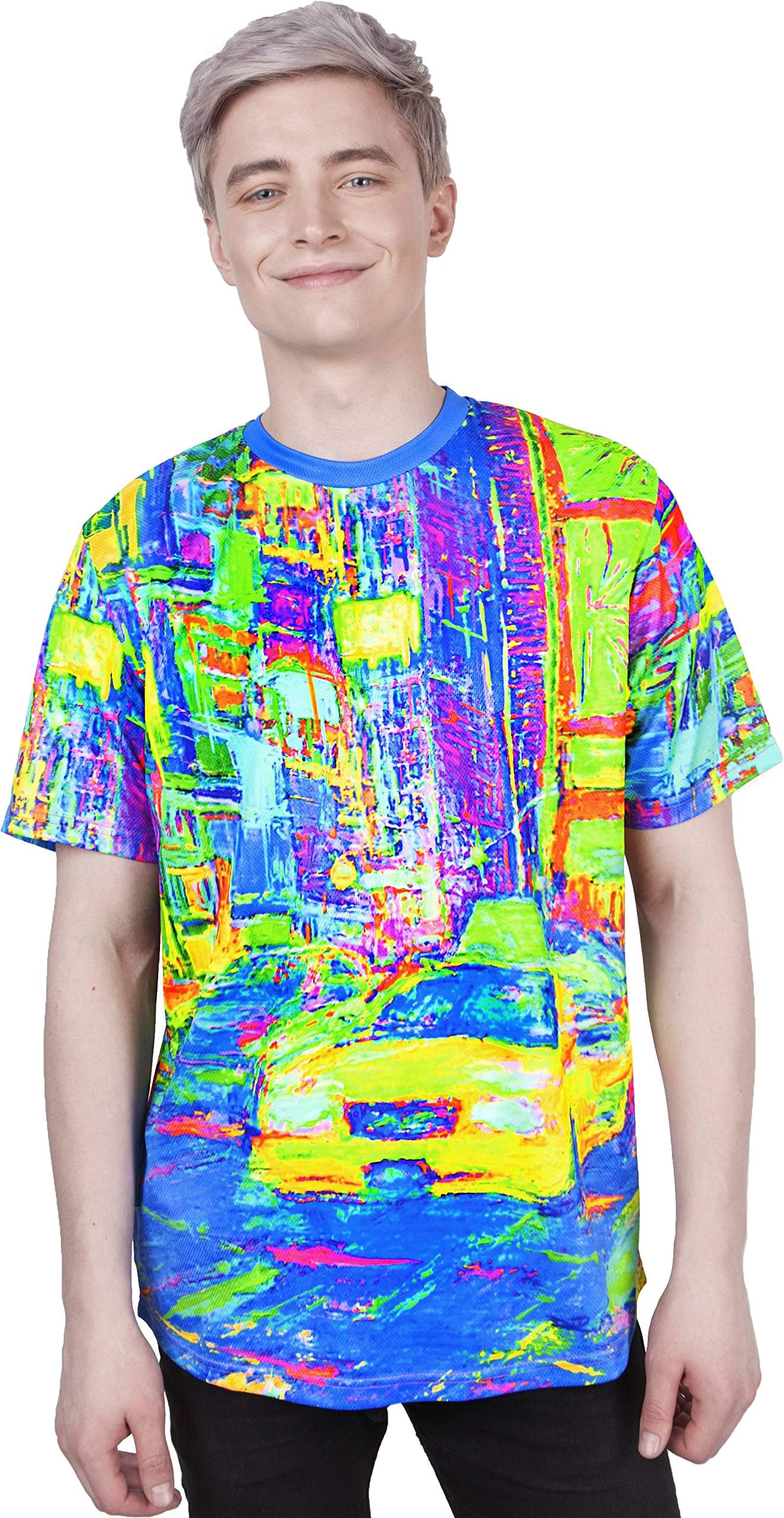 Ultraviolet Fluorescent Handmade Art Neon Blacklight Reactive Print T-Shirt