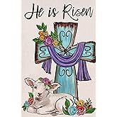 Covido Christian Easter He is Risen Home Decorative Garden Flag, Religious Cross Lamb Yard Outside Decorations, Spring Burlap Outdoor Small Decor Double Sided 12 x 18