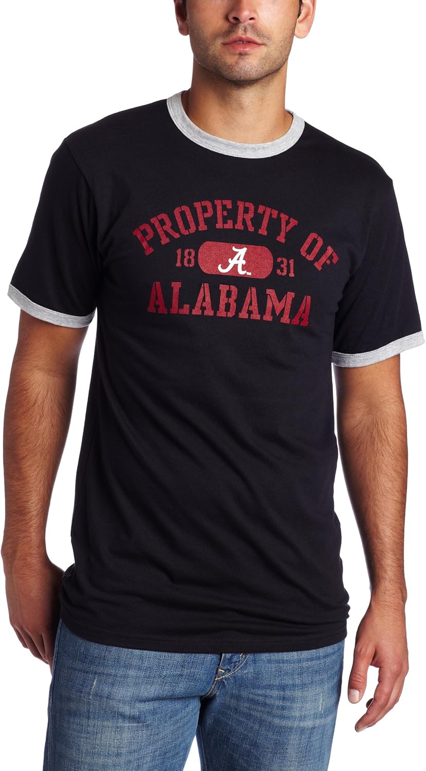 NCAA Alabama Crimson Tide Ringer TShirt, Black/Oxford, XX