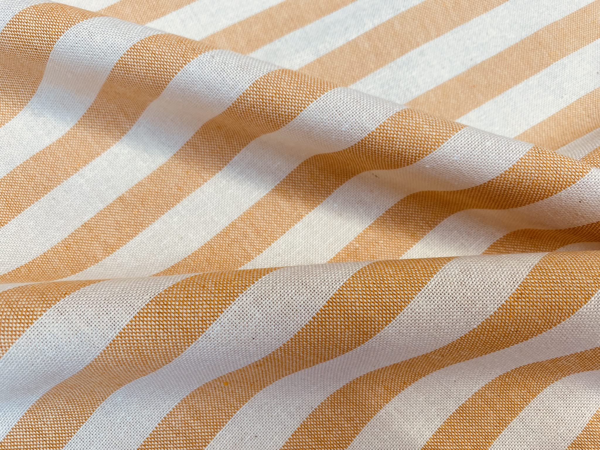 Linen Look White Stripes Culla Fabric Furnishing Curtain Upholstery Dressmaking Cotton Material 140cm Wide Canvas (Yellow Mustard, 2 Metres)