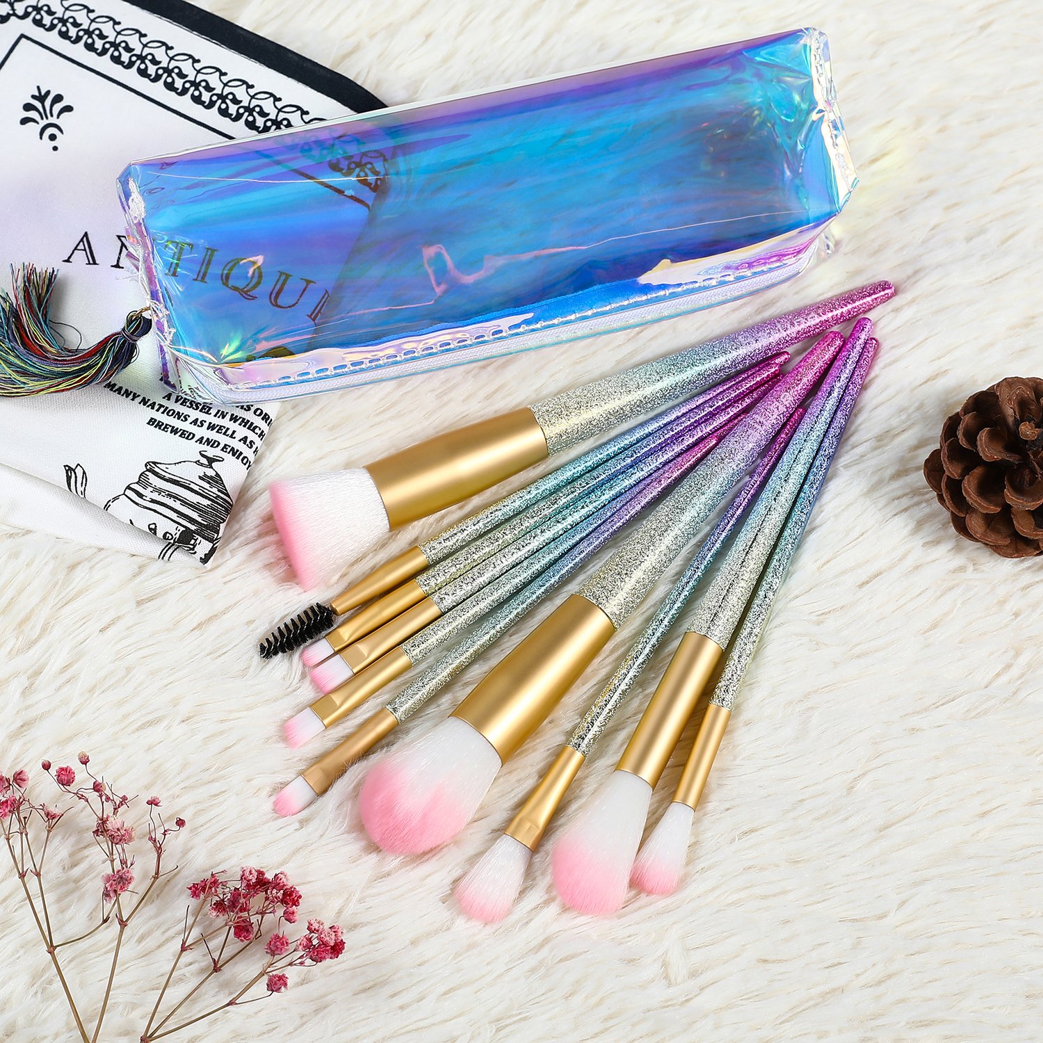 SAILINE 2018 NEW Colorful Makeup Brushes Sets 10Pcs Professional Foundation Powder Eyeshadow Blending Concealer Cosmetics Tools Rainbow Gradient Colors kits With Storage Bag