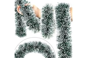 SURCVIO 50FT Christmas Tinsel Garland Decorations to Christmas Tree, Thick and Thin Metallic Streamers Foil Tinsel Twist Garland Decor Home Indoor Outdoor Party Supplies (Green)