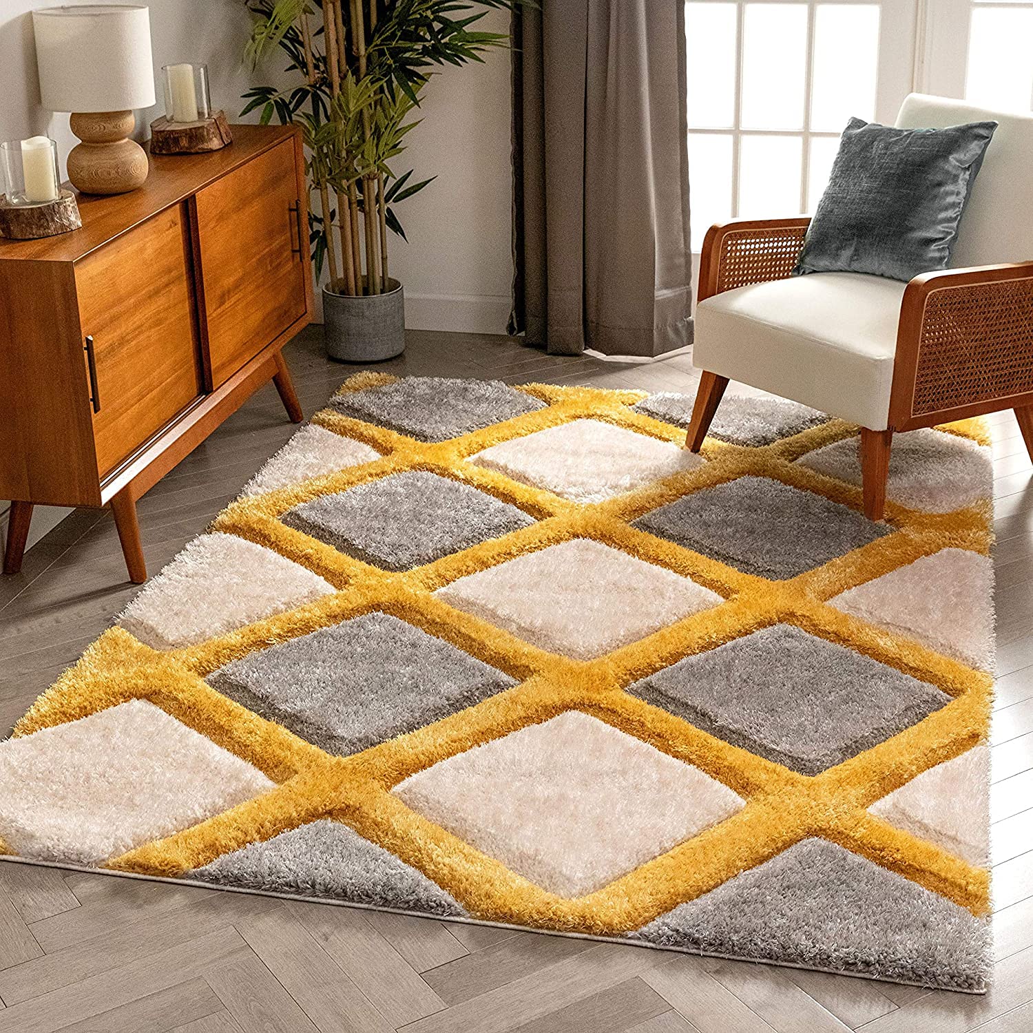 Buy Carpet Nation Microfibre Geometric Thick Soft Plush 3D Textured