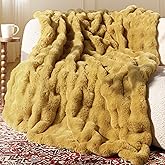 blunique Ultra Soft Cozy Faux Fur Throw Blanket, Fuzzy Plush Thick Bubble Blanket, Oversize Luxury Fluffy Blanket for Couch, Sofa, Bedroom, and Living Room,50x60 Inches, Dark Yellow