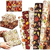 LaVenty Fall Wrapping Paper Autumn Sunflower Maple Leaves Animal Wrap Paper Bulk Woodland Fox Hedgehog Art Craft Paper for Thanksgiving Birthday Gift Packing