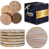 Marbco Sandstone Water Absorbent Hand Crafted Round Coasters for Drinks - 4 Inches Wide Thirsty Stone Bar/Drink Coasters- Made from Rainbow Sandstone (Set of 6 Without Holder)