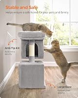 Feandrea Cat Tree Tower 67 cm S Large Perch 2 Caves Scratching Post Light Grey view 9
