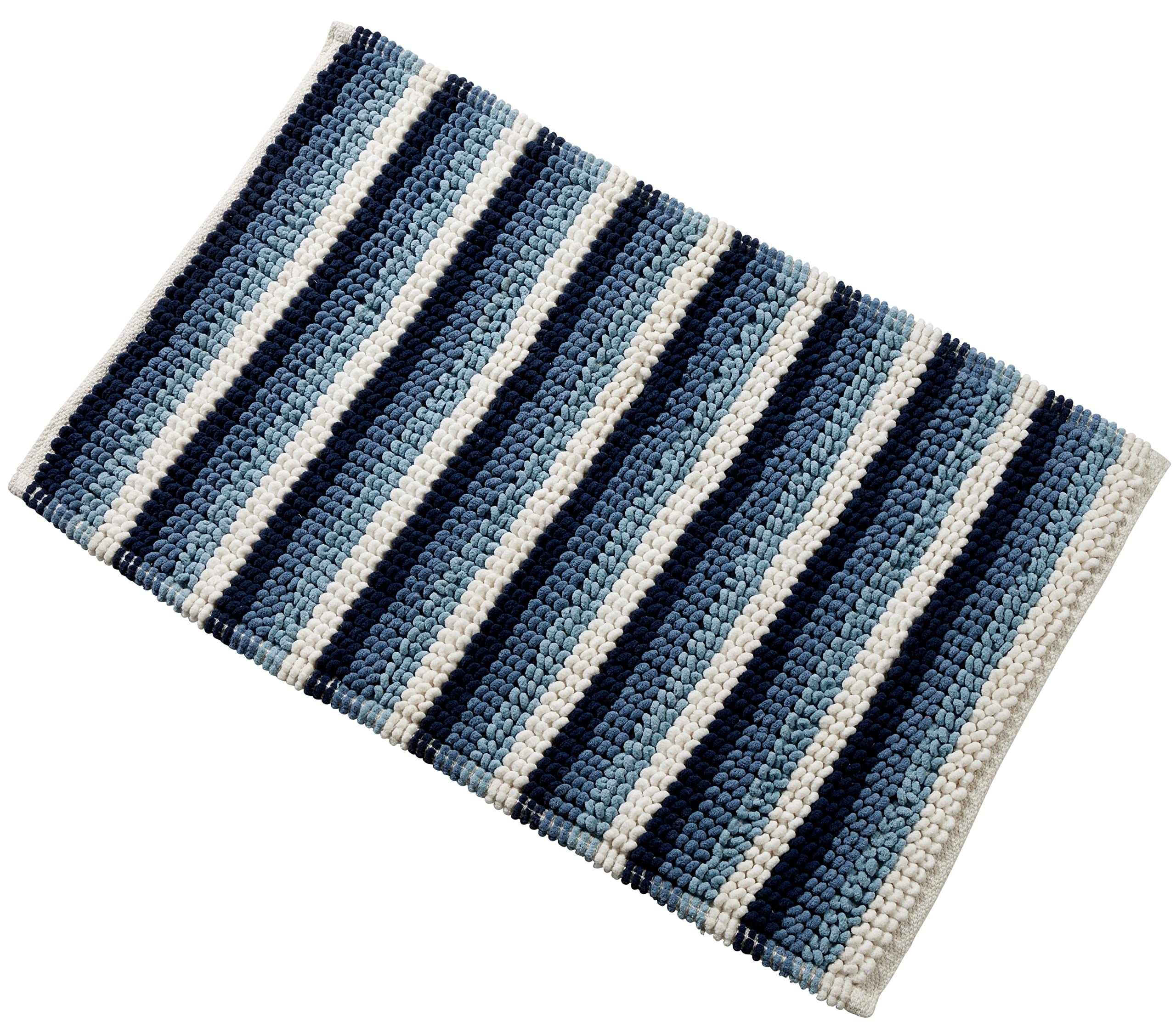 Olivia Rocco Padstow Stripe Bathmat Comfort To Your Bathroom Super Soft Absorbent Bath Shower Mats Washable Dry Fast Durable Classic Design, 50x80cm, Blue