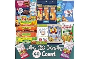 Ma Lit Candy Healthy Snack Variety Pack (40 Count) – Healthy Snacks Care Package Box with Granola Bars, Nut Mixes, & Popcorn - Great for College Students, Military, Work, Office, & Holiday Gifts (40)