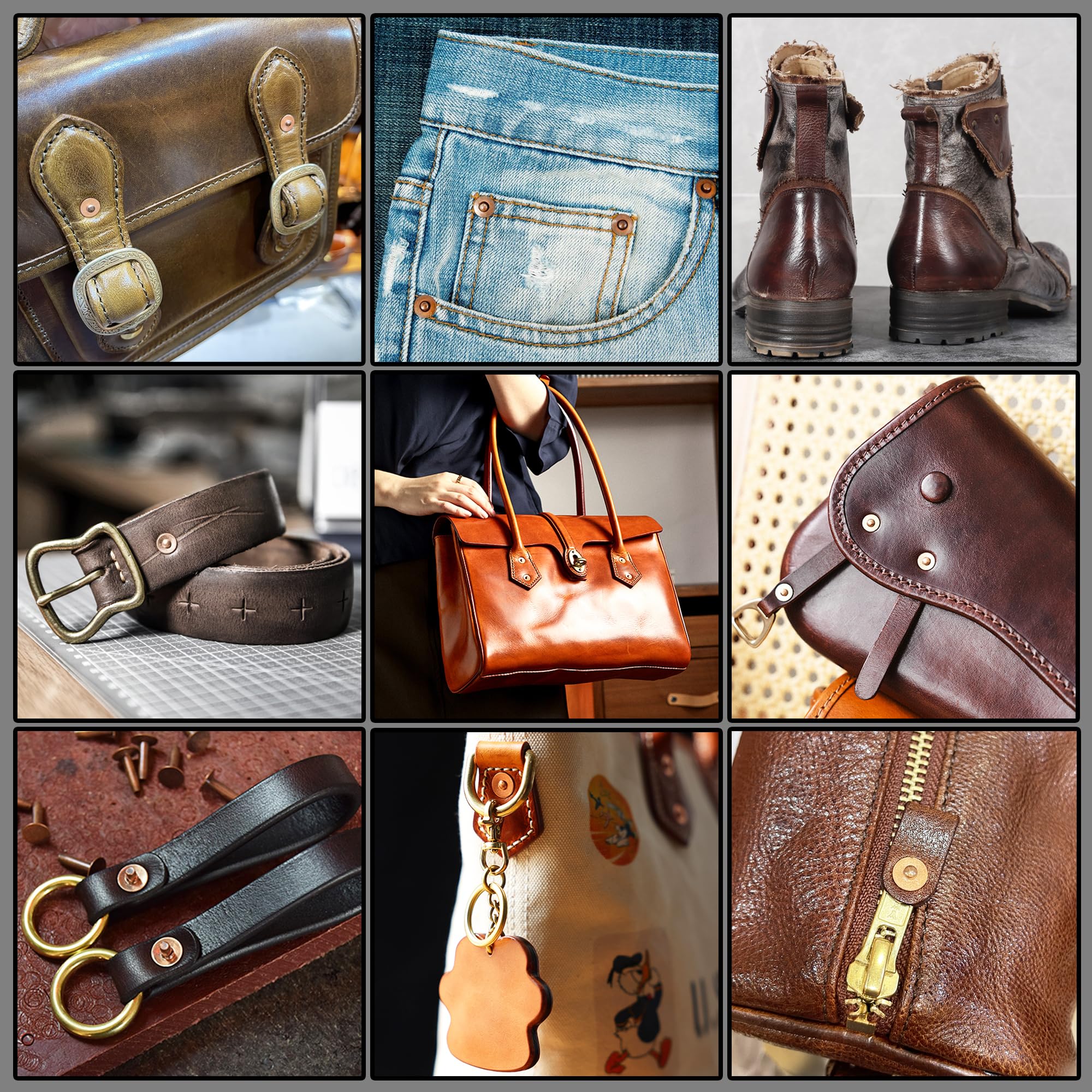 Notgia 50Sets Copper Rivets Assorted Leather Rivet Kit for Leather Working Brass Rivets with Solid Rivet Tool Setter for Repair and Decorate Belts Handbags Wallets Collars Shoes Clothing Bracelets