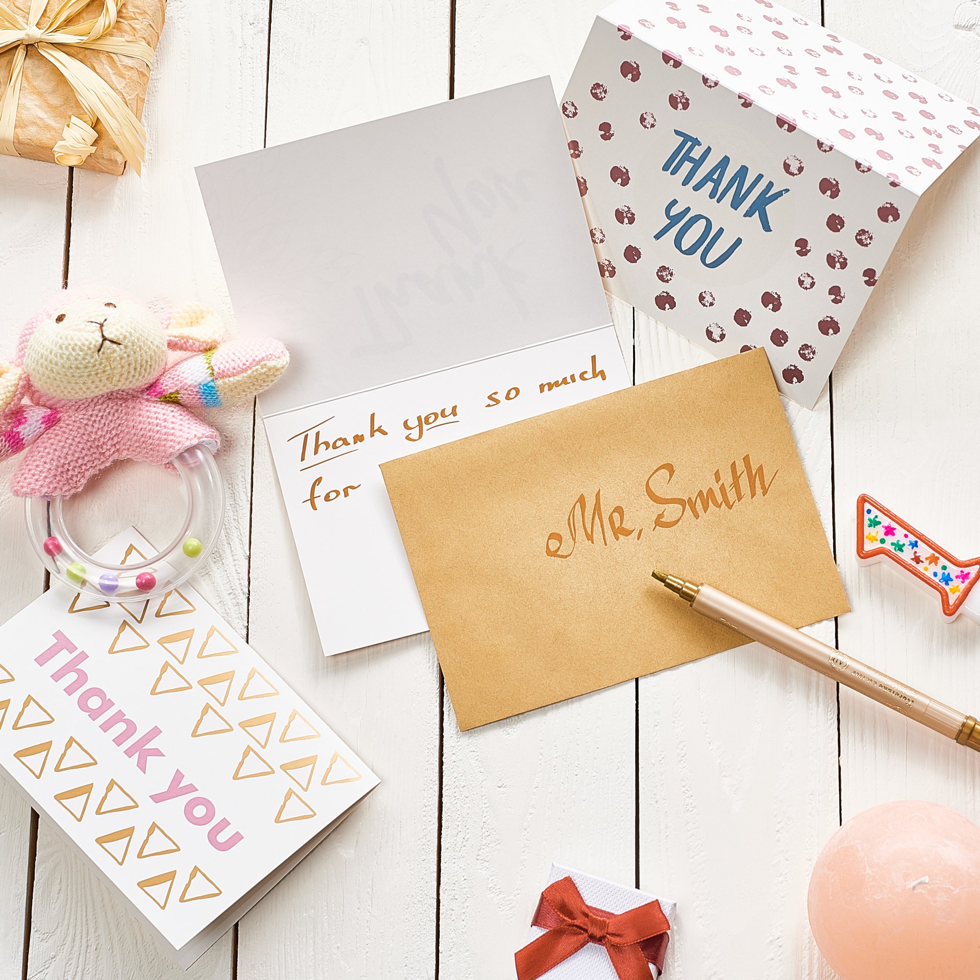 Thank You Cards - 40 Blank Note cards in Eight Unique Designs - Best Thank You Notes 4x6 Includes Box and Kraft Envelopes - Perfect for Birthdays, Showers, Weddings, Business and Personalized Notes