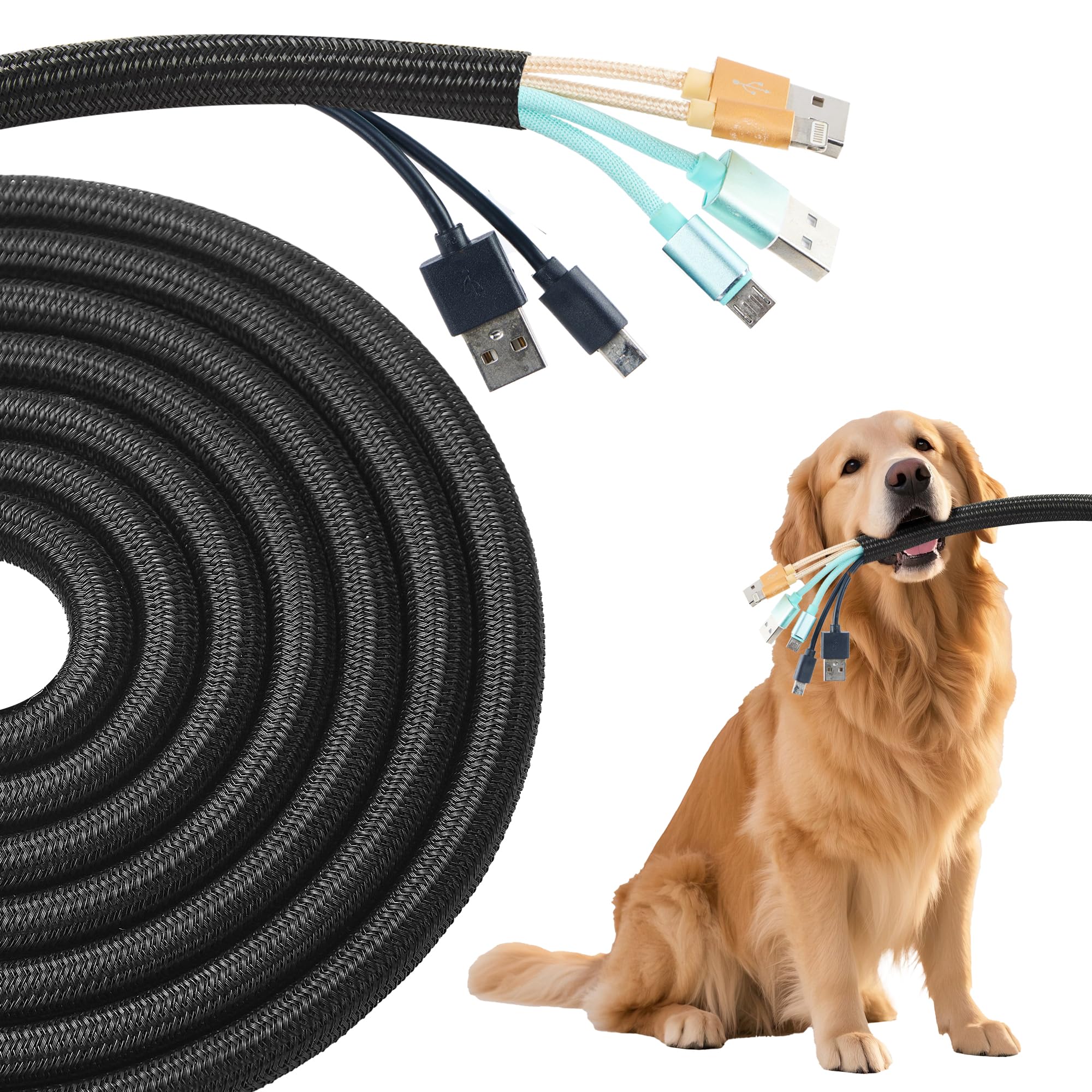 QCSIW Split Wire Loom 1/2 Inch 25ft, Braided Cable Sleeve for Cable Management, Cord Protector for Pets, TV, Desk & Automotive, Black