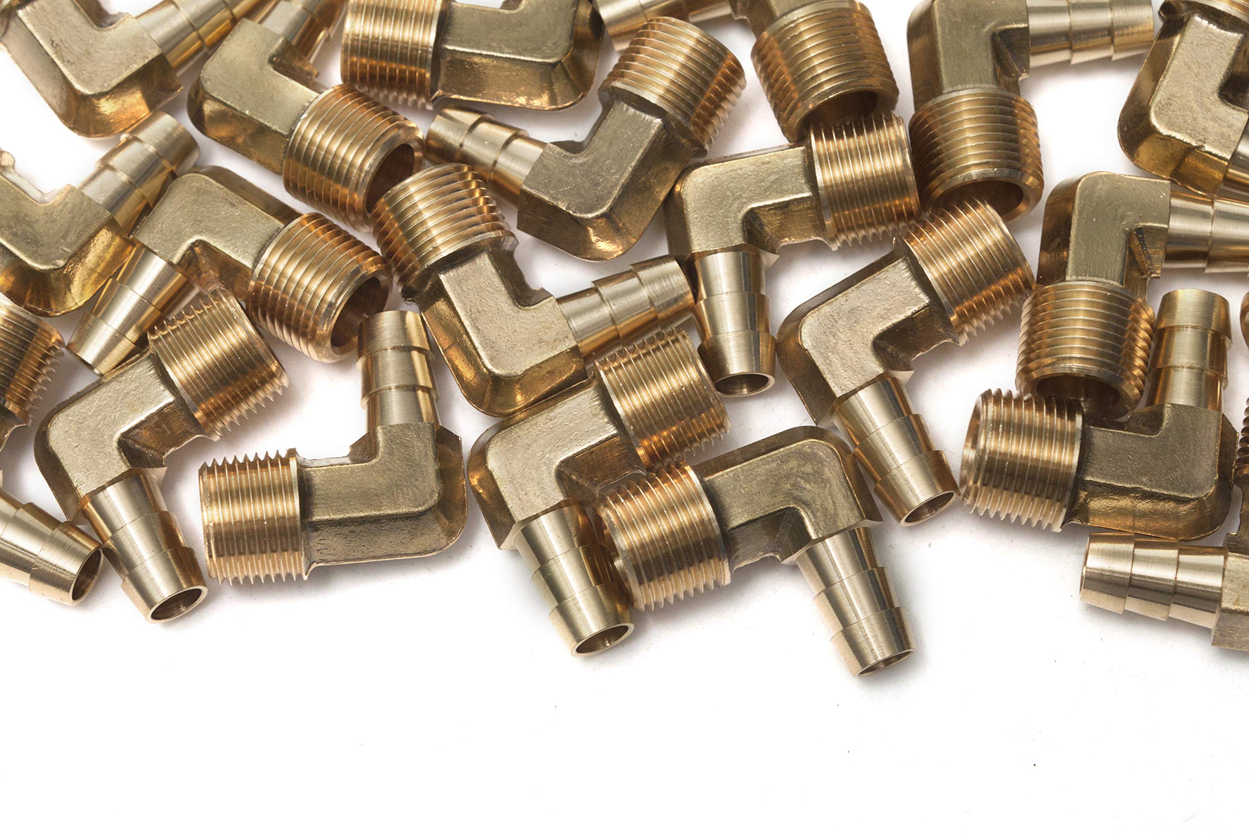 LTWFITTING 90 Deg Elbow Brass Barb Fitting 3/8-Inch Male BSPT x 10mm ID Hose(Pack of 25)