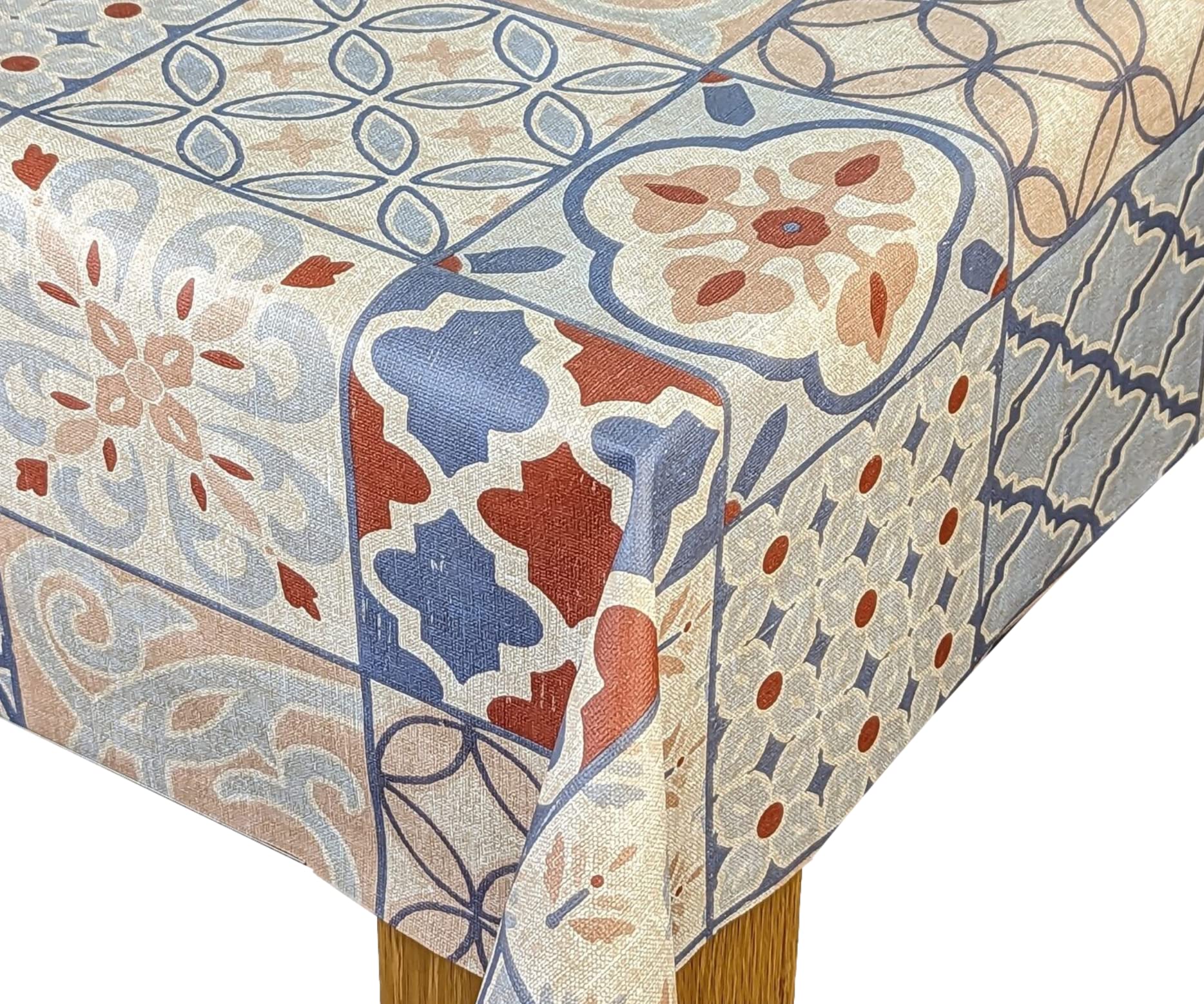 Karina Home Porto Tiles Chambray Blush Wipe Clean Tablecloth Vinyl PVC (Chambray Blush, 140cm x 140cm)