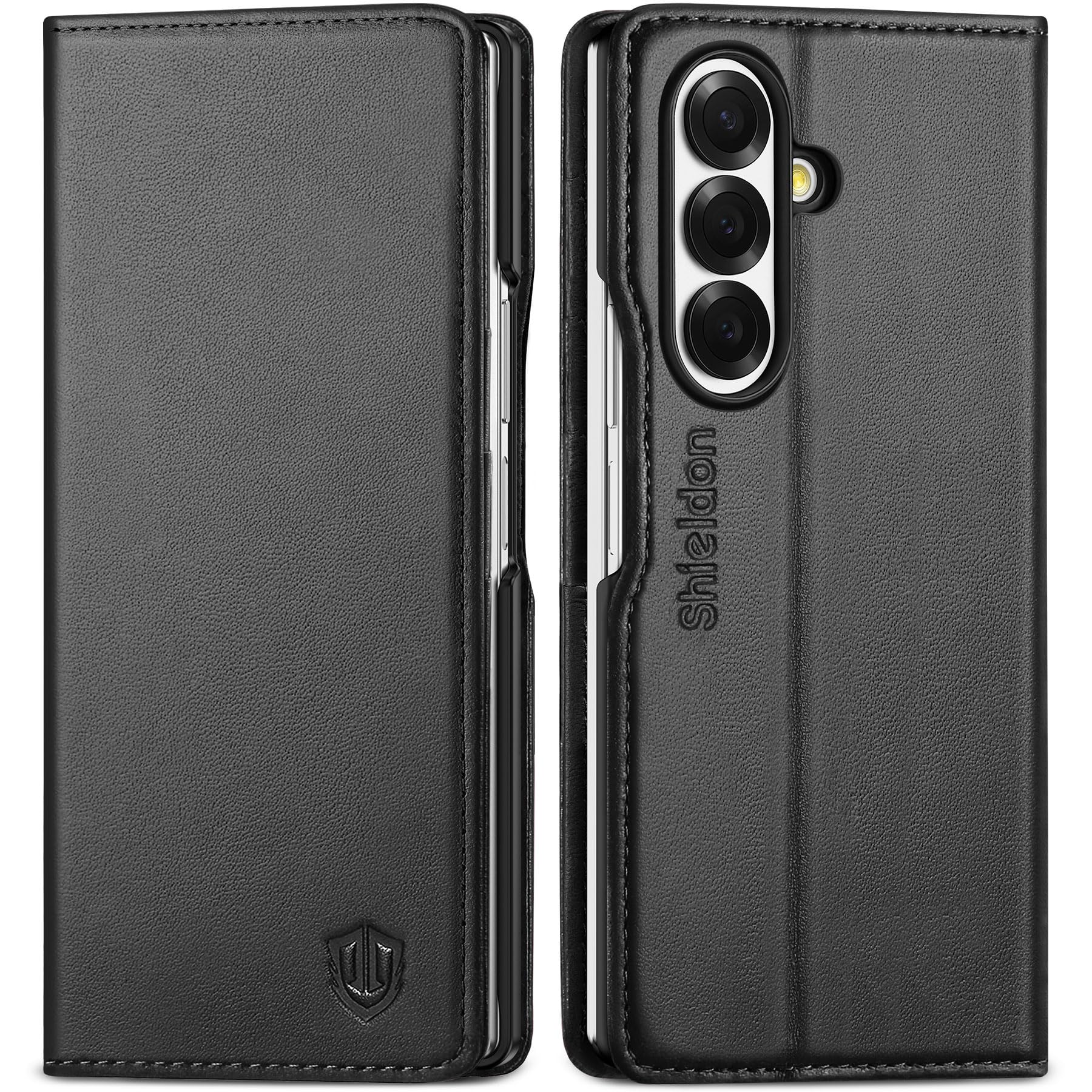 Photo 1 of SHIELDON Genuine Leather Case Wallet for Galaxy Z Fold 7 2025, RFID Blocking Credit Card Holder, Stand Function, Flip Magnetic Closure, Full Protective Phone Cover for Galaxy Z Fold7 8.0" - Black