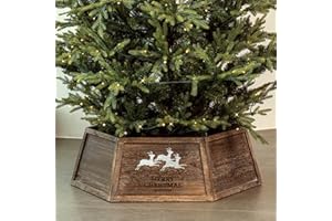 HarcoHome Wood Christmas Tree Collar, Wooden Hexagon Tree Base Cover, Handcrafted Natural Wooden Tree Ring, Vintage Weathered Tree Skirt for Xmas Decor, Rustic (Archaize)