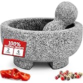 PriorityChef Granite Mortar and Pestle Set - 6.1 Inch Natural Stone Molcajete Mexicano for Spices, Seasonings, Pastes - Pestl
