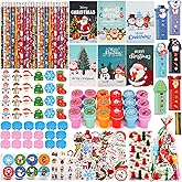 Atonofun 242 Pcs Christmas Party Favors, Christmas School Stationery Set Xmas Classrooms Reward Prizes for Kids Notebooks Stickers Stamps Rulers Pencils Sharpener Erasers for Goodie Bag Fillers