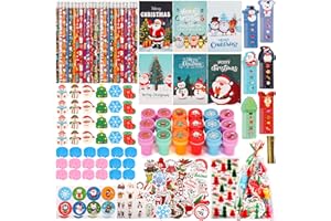 Atonofun 242 Pcs Christmas Party Favors, Christmas School Stationery Set Xmas Classrooms Reward Prizes for Kids Notebooks Stickers Stamps Rulers Pencils Sharpener Erasers for Goodie Bag Fillers