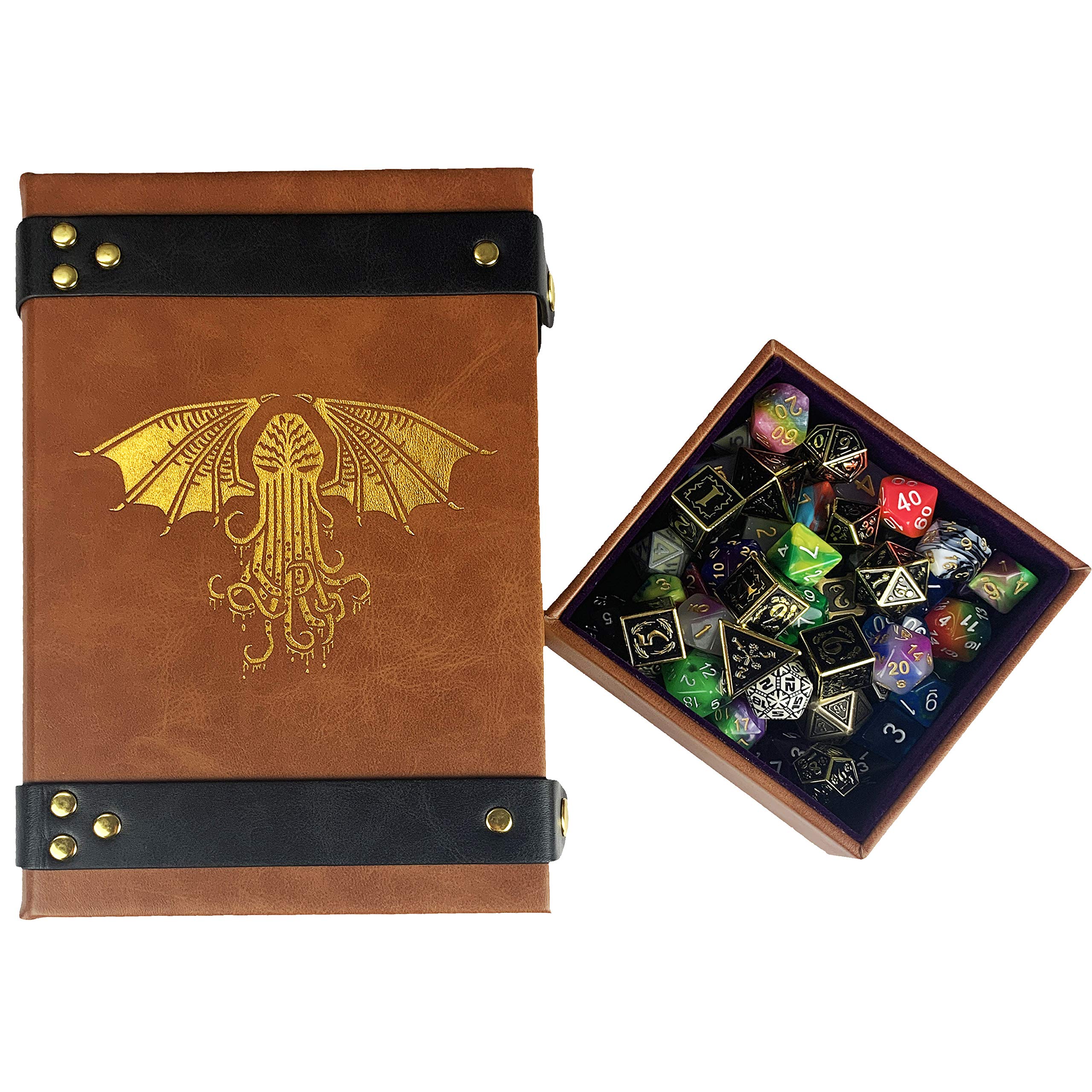 Fantasydice Book-Shaped Cthulhu Tome Gold Purple Velvet Rolling Magic Book Tray for All Tabletop RPGs Like D&D, Call of Cthulhu, Shadowrun. — image 1