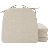 Ruqmuis Chair Cushions for Dining Chairs, 2" Thick Seat Cushions for Kitchen Chairs, D-Shaped Chair Pads with Washable Cover, Ties and Non Slip Backing, 17'' x 16'', Set of 4, Beige