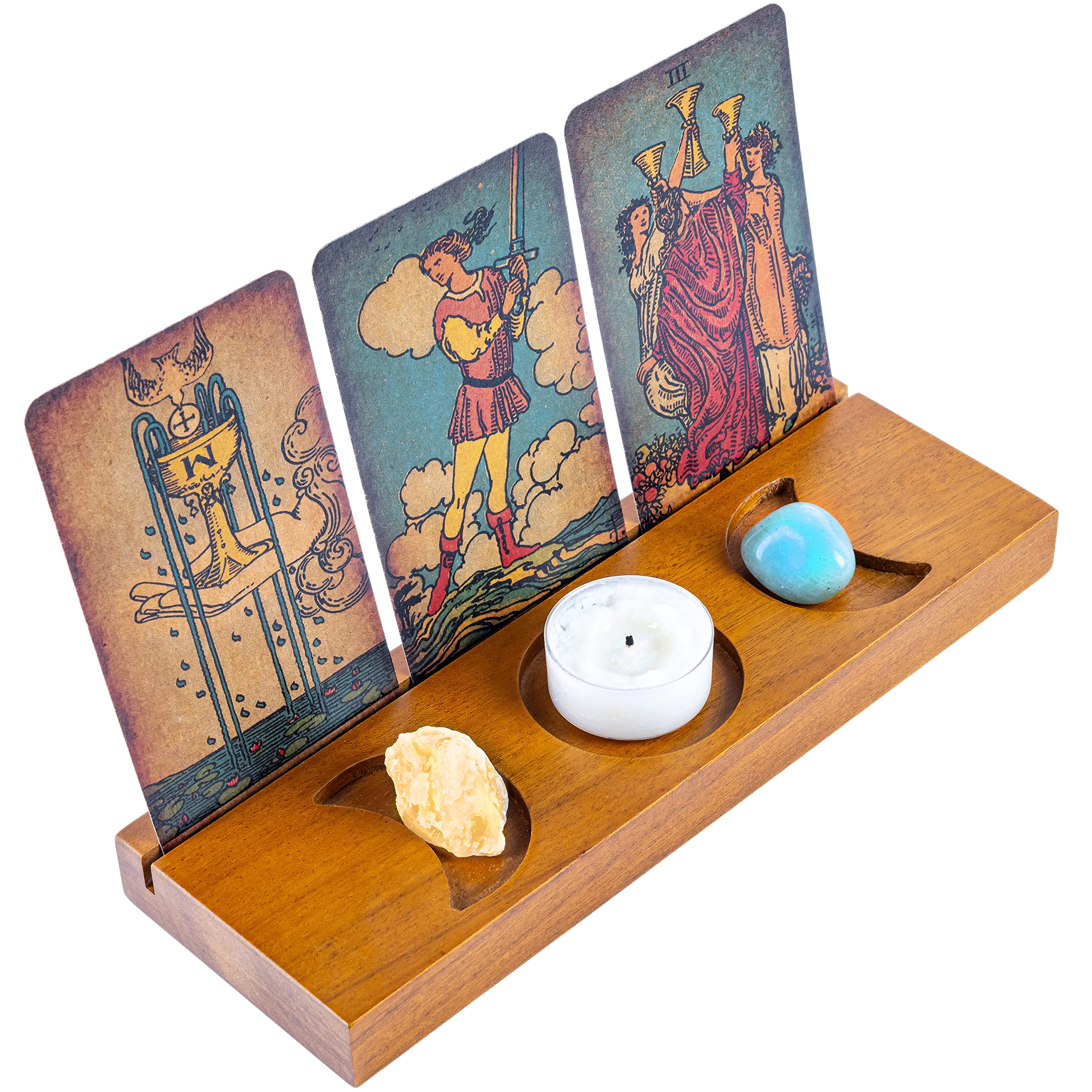 Curawood Tarot Card Holder Stand - Display Your Daily Affirmation Cards - Wooden Tarot Card Stand - Tarot Accessories - Tarot Board Altar Stand - Pagan & Wiccan Altar Supplies - Witchy Room Decor — image 1