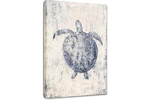 Yihui Arts Sea Turtle Wall Art Hand Painted Coastal Paintings Nautical Decor Blue and White Canvas Pictures Ocean Animal Posters for Living Room Bedroom Bathroom Decoration