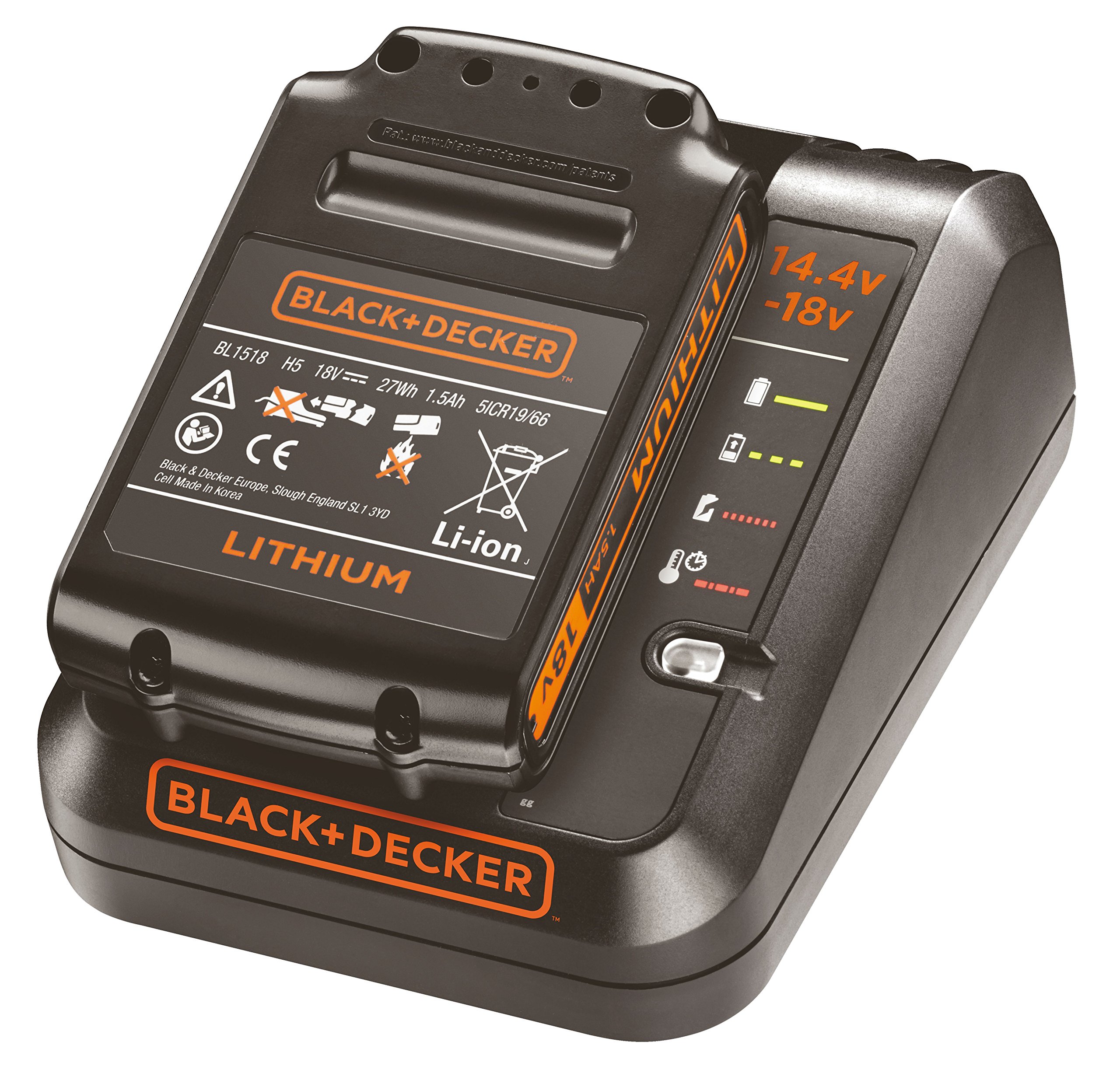 BLACK+DECKER 1Ah Charger for 18V and 14.4V Batteries, Orange, BDC1A15-QW