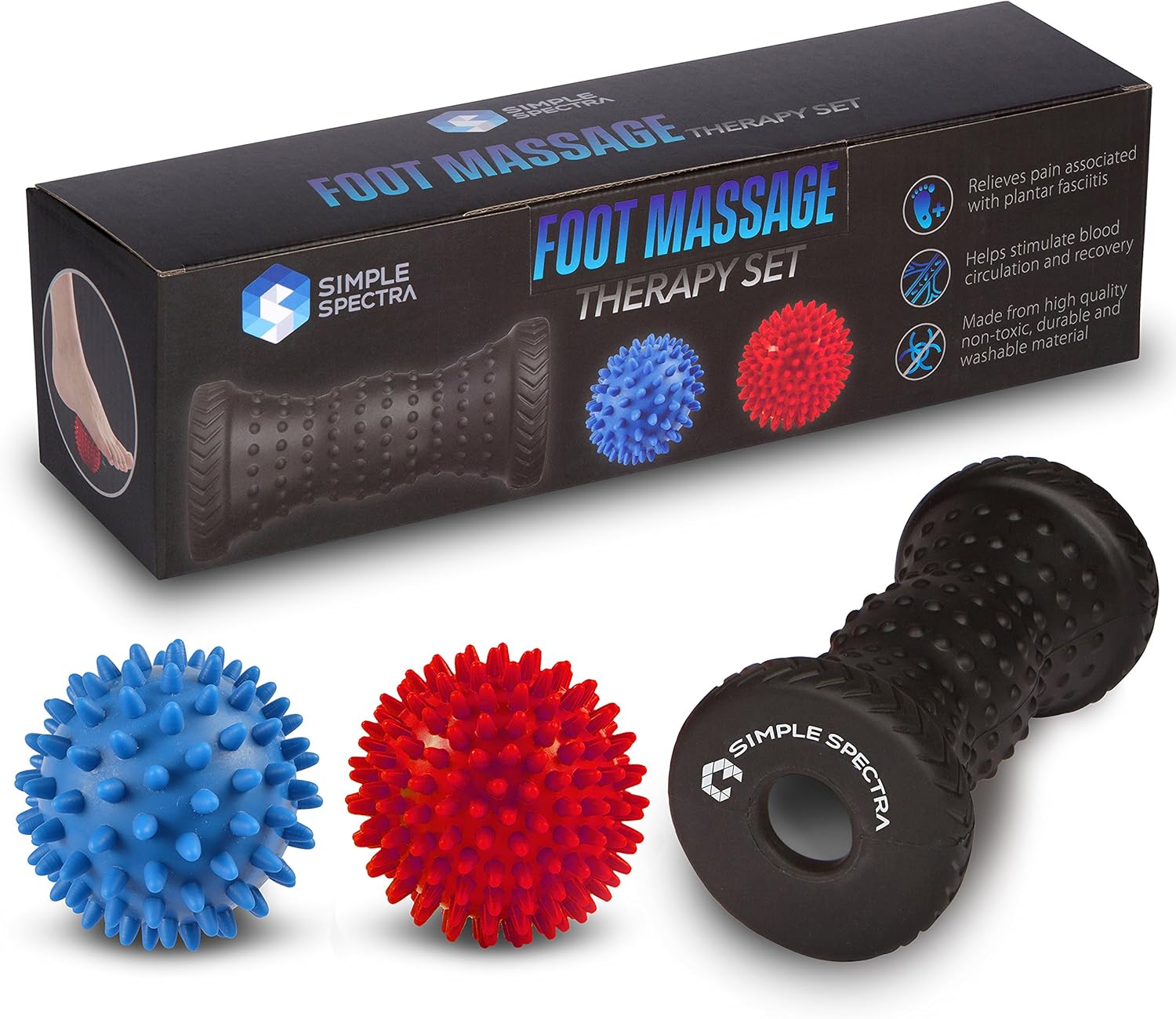 Foot Massager Roller & Spiky Ball Therapy Set - Massage Tool for Muscle Pain Relief from Plantar Fasciitis | Best for Trigger Point Release, Acupressure Reflexology with eBook Guide: Health & Personal Care