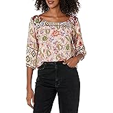 Star Vixen Womens 3/4 Sleeve Peasant Elastic-Hem TopBlouse