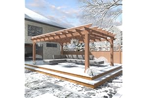 BlueWish 12’x16’ Patio Pergola, Cedar Wood Pergola with Unparalleled Slatted Roof Trellis, Outdoor Pergolas Backyard Gazebo with Solid Structure for Deck Grill Party Garden