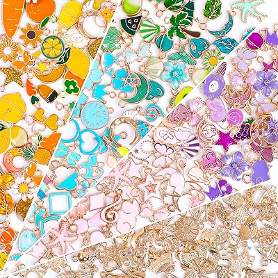 SANNIX 200Pcs Enamel Gold Charms Jewelry Making Pendants Set
