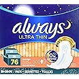 Always Ultra Thin Overnight Pads with Wings, Unscented, 76 Count