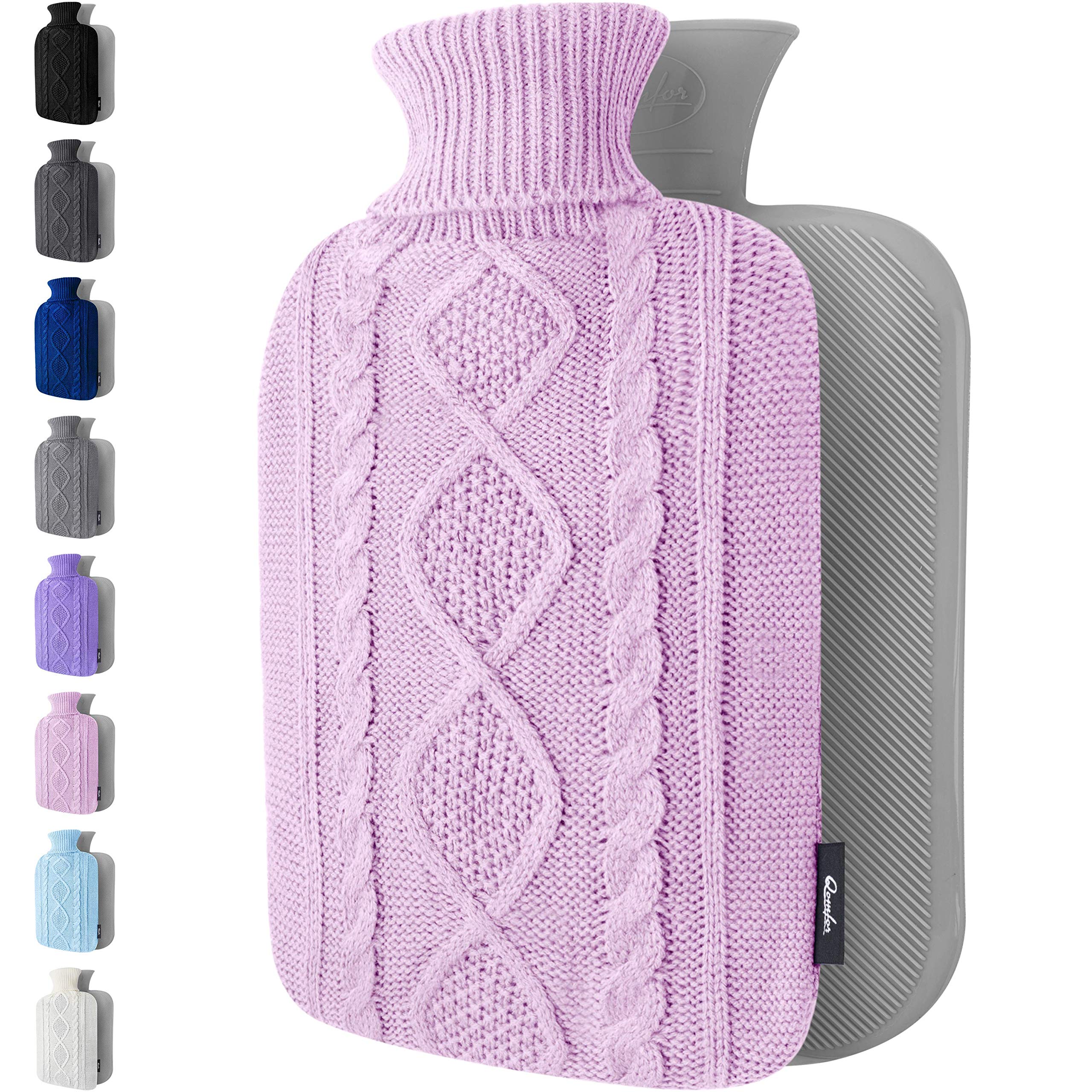 Hot Water Bottle - with Soft Premium Knitted Cover - Pink, 2L - Heating Pad for Menstrual Cramps and Period Comfort - Bed Foot Warmer - Hot & Cold Compress for Back, Stomach, Neck Pain Relief