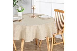 JIUZHEN 60 Inch Round Faux Linen Tablecloth - Table Cloth Round Tablecloth Wrinkle Stain Resistant Spillproof Washable Polyes