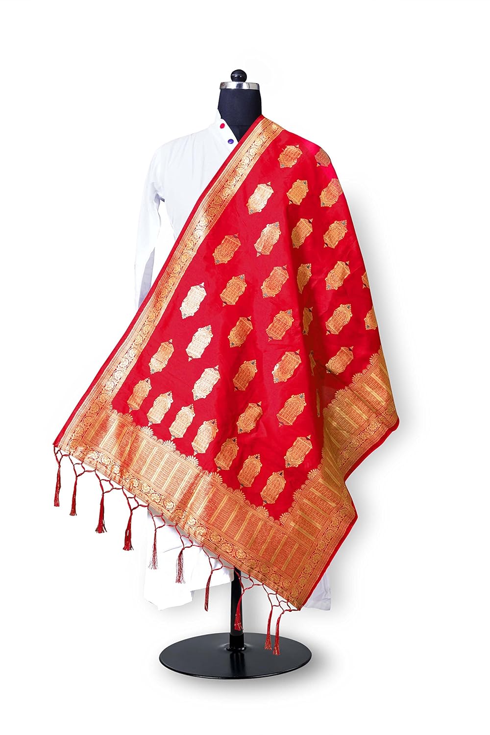 aurima women's banarasi jacquard silk designer dupattas red pink blue c.green color with designer laria