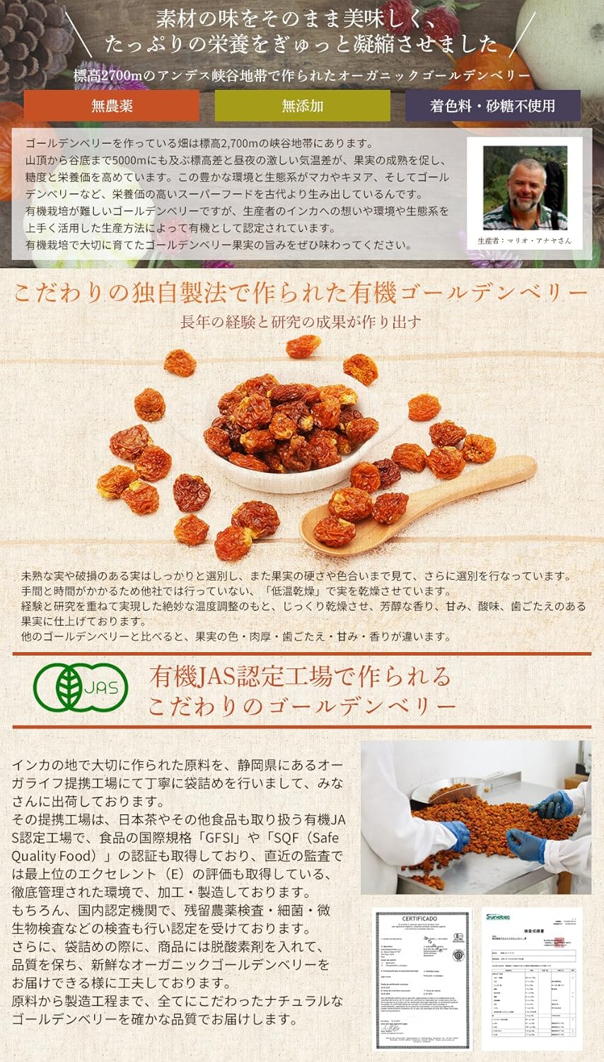 Amazon オーガライフ ゴールデンベリー オーガニック 300g 有機 Jas 無添加 無農薬 砂糖不使用 ドライフルーツ Orgalife オーガライフ ドライフルーツ 通販