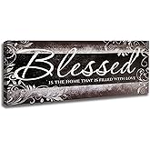 EcoRise Blessed Wall Art, Large Family Canvas, Wood Framed Wall Decor, Inspirational Quotes for Living Room or Dining Room