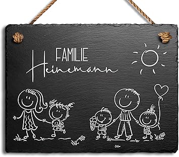 Schone Schiefer Turschilder Fur Die Haustur Mit Gravur Schiefer Schild Mit Kordel Zum Aufhangen In 3 Grossen Gravierte Namensschilder Klingelschilder Mit Namen Oder Texten Herzlich Willkommen Amazon De Baumarkt