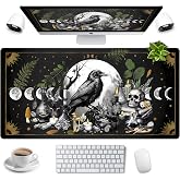 Cute Kawaii Raven Desk Mat XXL Large Extended Gaming Mouse Pad Nature Forest Gothic Mousepad with Stitched Edges, Anime Skull Laptop Keyboard and Mouse Mat Desk Pad for Work Game 31.5x15.7 in