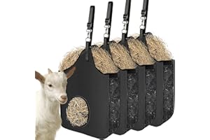 INKNOTE 4 Pcs Hay Bag Hanging Goat Feeder Tote Premium Oxford Cloth with Metal Ring and Adjustable Strap for Horses Donkeys Cows Alpacas Ostriches or Other Animals Black